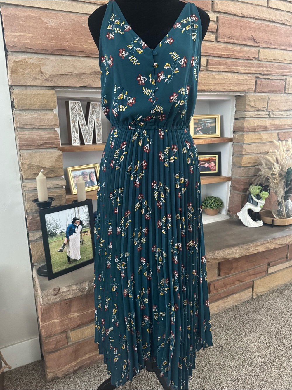 Nannette Teal Floral Pleated Maxi Dress